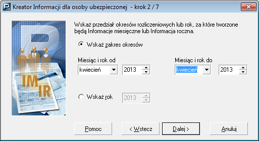 1. Pierwsze okno kreatora Informacji dla osoby ubezpieczonej informacyjne. Należy kliknąć przycisk Dalej i postępować zgodnie ze wskazówkami kreatora. 2.