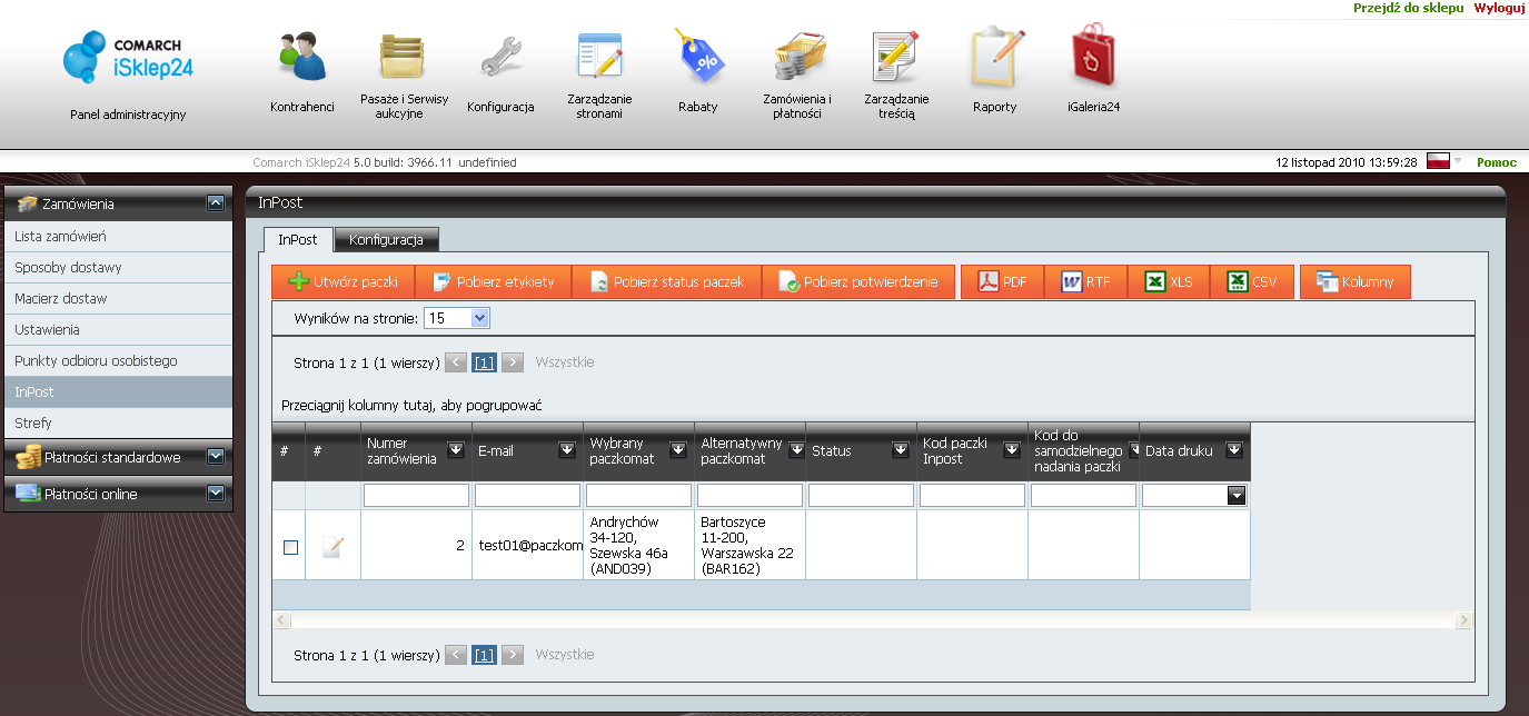 Str. 80 Moduł isklep24 v. 5.0 InPost Integracja Comarch isklep24 z InPost pozwala na tanie i szybkie wysyłanie towarów.