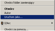 W wyświetlonym oknie należy wybrać, czy aplikacja ma zostać uruchomiona z bieżącego konta, czy też ma zostać uruchomiona z konta innego użytkownika.