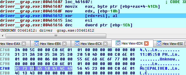 Fragment funkcji szyfrującej (adres funkcji 0x4613D8).
