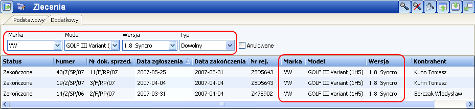 Rys. 5-14 Wyniki wyszukania przy pomocy filtrów (zakładka Dodatkowy ) 6. Kartoteki systemu Integra 7 Informacje i wszelkie dane zapisywane w systemie Integra 7 przechowywane są w kartotekach.