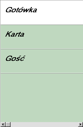 6.2. Formy płatności W systemie można zdefiniować dowolną ilość form płatności, takich jak np.: gotówka, karta kredytowa, gość (=house guest).