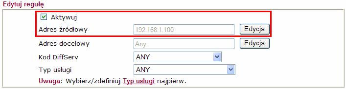 2. Przypadek 2 bramka VoIP w sieci LAN 2.1. QoS dla ruchu IP Przejdź do zakładki Zarządzanie Pasmem>>QoS dla ruchu IP w panelu konfiguracyjnym routera.