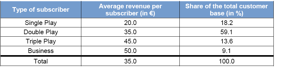 W przypadku Niemiec penetracja szerokopasmowego dostępu do Internetu wynosi około 50%, średnie oczekiwane przychody w podziale na usługi kształtują się następująco: Tabela 5: Średni dochód na