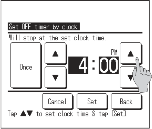 Set OFF timer by hour (wyłączenie urządzenia po upływie określonego czasu) 1 Nacisnąć Set OFF timer by hour (wyłączenie urządzenia po upływie określonego czasu) z menu ustawień timera.