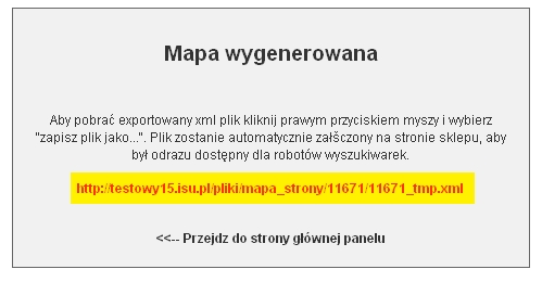 Kliknięcie przycisku Generuj mapę spowoduje wygenerowanie aktualnej mapy strony.