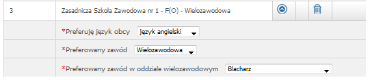 2. Wybierając oddział w Technikum: Preferowany język pierwszy Preferowany język drugi Preferowany zawo d 3.