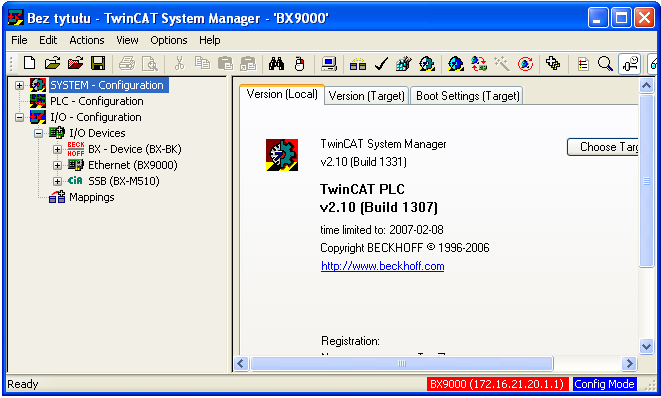 Gdy konfiguracja rzeczywista jest zgodna z automatycznie rozpoznaną, należy aktywować strukturę w sterowniku przy pomocy przycisku Activate configuration i uruchomić System Manager w trybie pracy