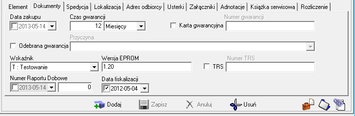 Zawiera następujące opcje: Rodzaj zlecenia Określa, czy zlecenie jest zleceniem warsztatowym, czy terenowym.
