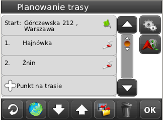 8. Menu PLANOWANIE TRASY Menu PLANOWANIE TRASY służy do zarządzania Twoją trasą. Możesz tu podejrzeć i zmodyfikować jej poszczególne elementy. początek trasy (start). Kliknij, aby ustalić start.