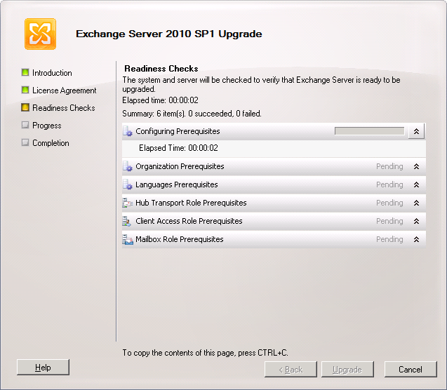 Następnie instalator sprawdza czy system i serwer są gotowe do upgrade u.