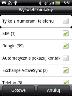 54 Instrukcja obsługi telefonu HTC Wildfire Filtrowanie listy kontaktów Aby wyświetlić tylko kontakty określonego typu, np.