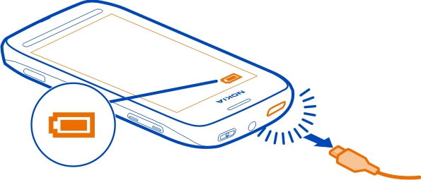 10 Pierwsze kroki Ładowanie telefonu Ładowanie baterii Bateria została częściowo naładowana fabrycznie, ale przed pierwszym włączeniem telefonu konieczne może być jej ponowne naładowanie.
