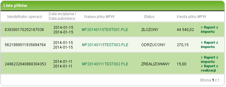 Wczytanie pliku MPW, powinno być potwierdzone wyświetleniem informacji o pomyślnym zaimportowaniu pliku MPW i nadaniu mu statusu ZŁOŻONY (10). 10 11 Rys. 5.