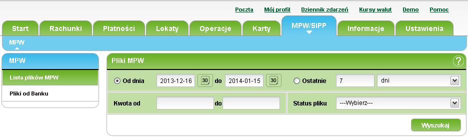 Pobieranie raportu z realizacji pliku MPW w systemie plusbank24 Raport z realizacji zawiera informacje na temat statusu przetworzenia pliku MPW.