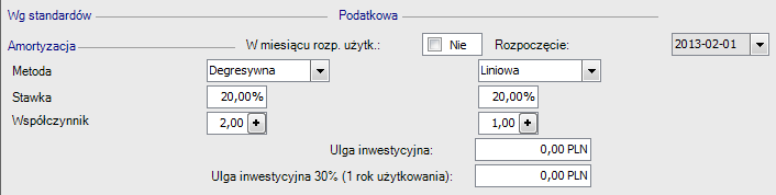 Plan amortyzacji - wydruk Oddzielenie przebiegu amortyzacji podatkowej i bilansowej.