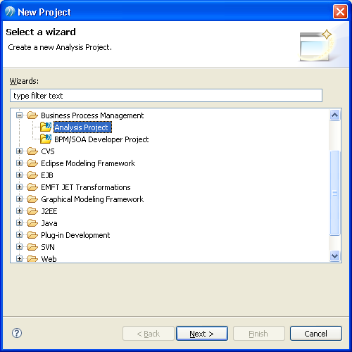 Ćwiczenie 1. Modelowanie prostego procesu Część 1. Definiowanie nowego projektu 1. Uruchom narzędzie TIBCO Business Studio. 2. Z menu wybierz File -> New -> Project... 3.