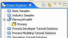 10. Zakoocz tworzenie projektu naciskając przycisk Finish. 11. Okno Project Explorer powinno zawierad definicję Twojego projektu. Cześć 2. Definiowanie procesu w ramach projektu Uwaga!