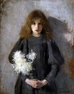 Karolina Kałdos Olga Boznańska, Dziewczynka z chryzantemami, 1894 Obraz pt. Dziewczynka z chryzantemami został namalowany przez Olgę Boznańską w 1894 r. techniką olejną.