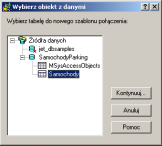 9. Wybrać z menu AutoCad'a: Baza Źródła danych Połącz. W oknie Wybierz obiekt z danymi, rys. 7, Rys. 7 Połączenie do bazy danych. wskazać połączenie SamochodyParking i kliknąć klawisz OK.