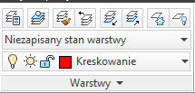 3. Warstwy Pasek narzędzi Warstwy obejmuje swym zakresem modyfikację obiektów rysunku pod względem możliwości przypisania każdemu z nich odrębnej warstwy, czyli cech takich jak kolor, grubość czy