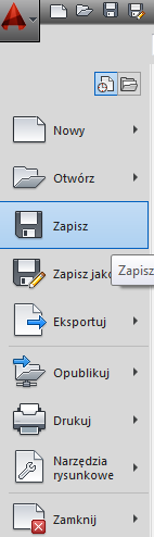 2. Zapisywanie Pierwsze zapisywanie rysunku dokonujemy poprzez klikniecie Plik Zapisz, co spowoduje otwarcie okna dialogowego pozwalającego na zapis rysunku analogicznie jak w wielu innych programach