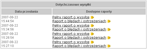 Etap I przekazywanie danych osobowych uczniów Rysunek 12. Lista dotychczasowych wysyłek.