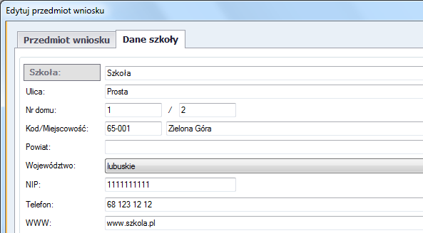 także podać dane szkoły.