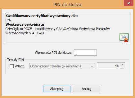 7 Rys. 7 Tworzenie konta przy pomocy podpisu cyfrowego Użytkownik klikając przycisk Podpisz może zostać poproszony o zatwierdzenie uruchomienia apletu o nazwie Szafir Aplet : Rys.
