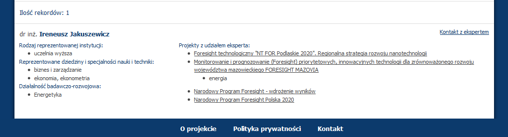 Po poprawnym wypełnieniu wszystkich pól formularza, do rejestrującego się eksperta zostaje wysłana widomość e-mail, z linkiem do wywołania, w celu potwierdzenia chęci aktywacji konta w bazie.