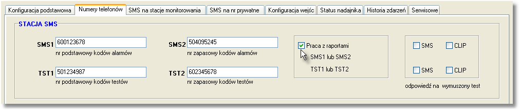 Na karcie Numery telefonów należy zaznaczyć opcje Praca z raportami.