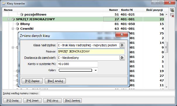 Klasy towarów są następnie wiązane z nowo tworzonymi kartotekami towarowymi w relacji 1:1. Rys. 40 Przykład konta rodzajowego 2.7.