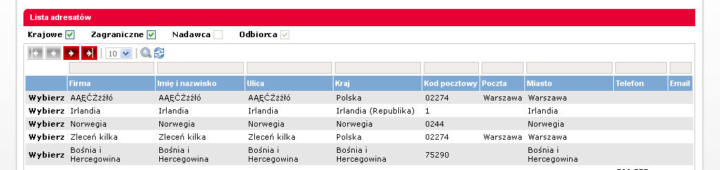 3. Przesyłki Automatyczny zapis odbiorcy lub nadawcy do książki adresowej Aby odbiorca lub nadawca wprowadzony do formularza przesyłki został zapamiętany w książce adresowej wystarczy zaznaczyć