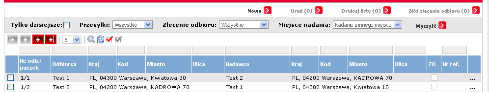 3. Przesyłki Szablony Podczas tworzenia przesyłki Użytkownik ma możliwość wybrania uprzednio zdefiniowanego szablonu.