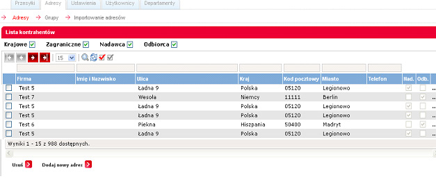4. Adresy Zakładka Adresy spełnia funkcję książki adresowej, w której wyświetlona zostaje lista zdefiniowanych kontrahentów.
