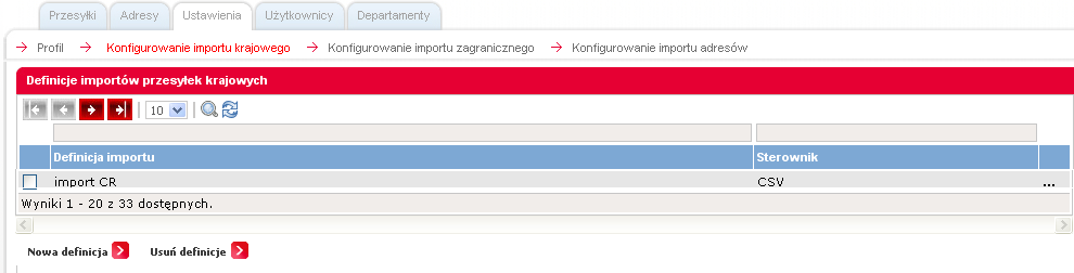 5. Import przesyłek Aby zaimportować dane o przesyłkach, Użytkownik powinien przygotować plik CSV, który zawierać będzie podstawowe dane odbiorcy, tj.