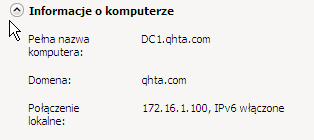 5. Zmień nazwę komputera na DCx. Zignoruj ostrzeżenie. Po tej zmianie restartuj system. 6. Poprzez Menedżer serwera pokaż informacje o komputerze. 1.2. Tymczasowe podłączenie klienta XP 1.