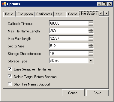 Cache Policy Write Through włącza cache owanie tylko takich danych, które uprzednio zostały zapisane do serwera SFTP Cache Policy Purge On Close włącza czyszczenie cache dla pliku przy jego zamykaniu