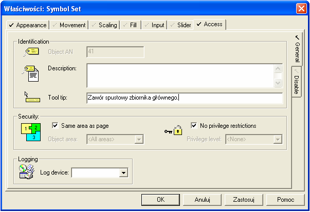 5.2. Wyświetlanie podpowiedzi tekstowej Strony grafiki Wykorzystanie zakładki Access Tool Tip we właściwościach symbolu lub kaŝdego innego obiektu umieszczonego na stronie grafiki umoŝliwia