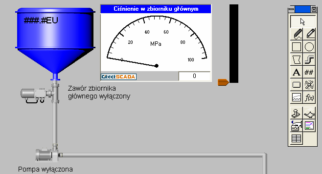 Sterowanie Element przesuwany wstawimy za pomocą narzędzia Paste Symbol. Element Pointer2_e_o wybieramy z biblioteki thumbs.