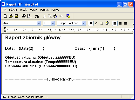 Raporty Rysunek 7.3 Przy tworzeniu raportu moŝliwe jest stosowanie elementów Cicode. Elementy Cicode umieszczane są wówczas w nawiasach klamrowych np.