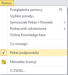 Menu rozwijalne Pasek tytułu Okno menadżera Pasek kształtów Pasek narzędziowy Edytor historii Historia Okno graficzne Okno tekstowe i wiadomości Wyświetlanie komend Tryb Interaktywnej Pomocy Opis