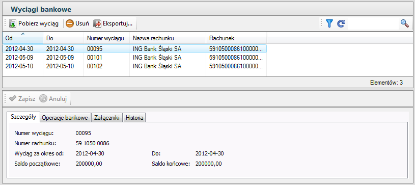 Symfonia e-dokumenty 2013.1 14 Operacje bankowe Użytkownik posiada możliwość pobrania wyeksportowanych z systemów transakcyjnych banku operacji bankowych w postaci pliku IntraDay.