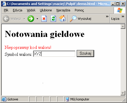 Strona formularza