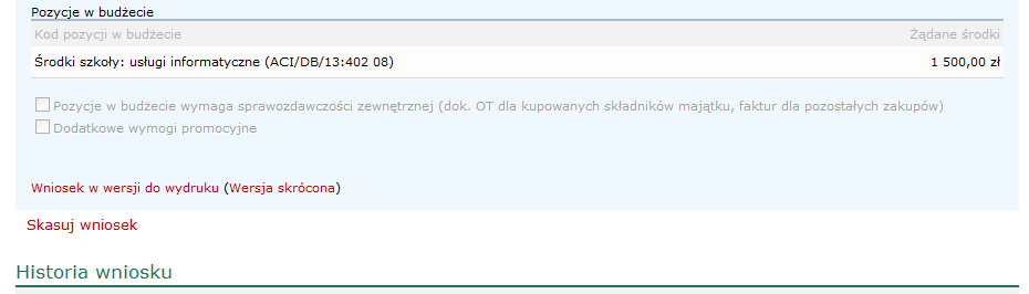 Na tym etapie istnieje również możliwość rezygnacji z dalszego przesyłania wniosku. W takim przypadku należy kliknąć link Usuń wniosek do kosza. Decyzję potwierdzamy wybierając klawisz TAK.