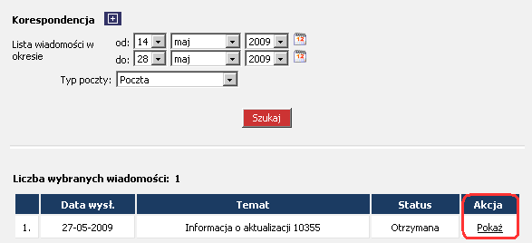 Rysunek 126 CHB System Korespondencja Typ poczty (menu) poniŝej.