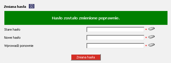 Rysunek 163 CHB System Zmiana hasła (potwierdzenie zmiany hasła) poprawnie. Potwierdzeniem poprawnie wykonanej zmiany jest komunikat: Hasło zostało zmienione 4.5.