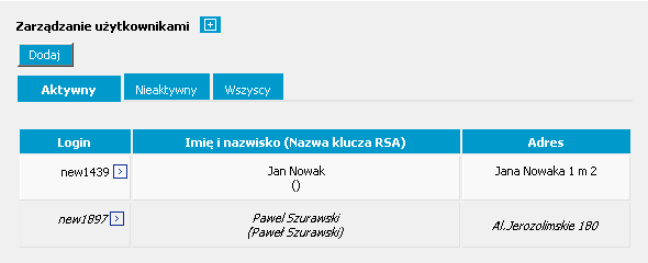 Rysunek 165 SuperUser UŜytkownicy Lista (Zarządzanie uŝytkownikami) (Ekran podstawowy) Z poziomu wybranego pracownika, po kliknięciu ikony dostępne jest menu umoŝliwiające modyfikacje wszystkich