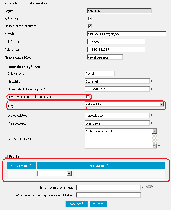 Rysunek 169 SuperUser UŜytkownicy Lista Szczegóły Plik: