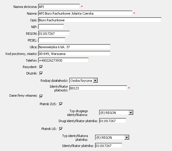 Rysunek 193 SuperUser Kontrahenci Kontrahenci Nowy kontrahent krajowy (Edycja danych kontrahenta) Dane kontrahenta krajowego (Dodaj) Zatwierdzenie wprowadzonych danych dokonuje się przez wybór